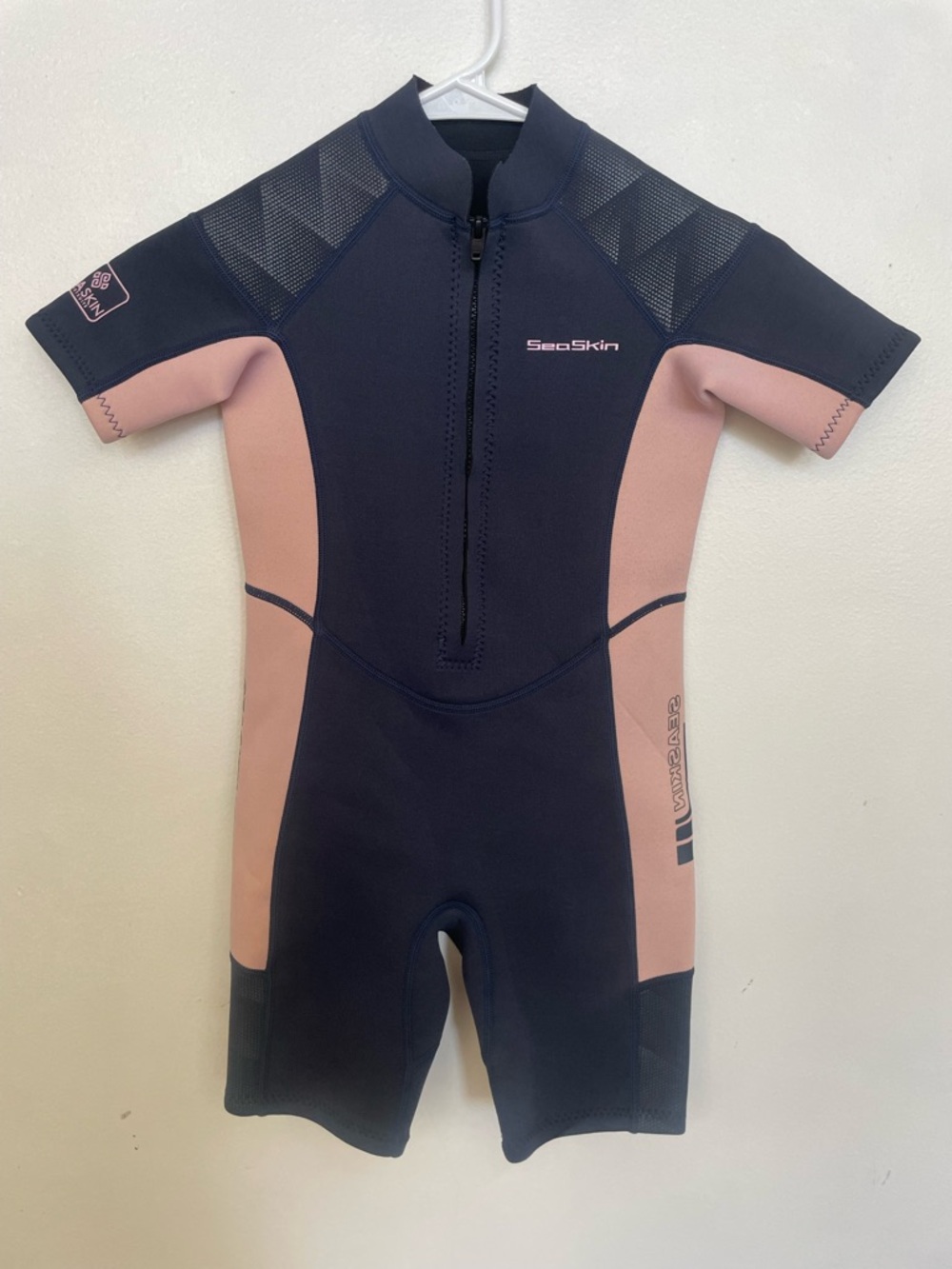 Skin Kids Short Sleeve One-Piece Wetsuit in Navy and Pink